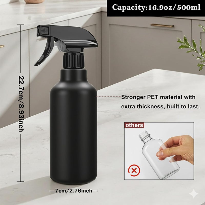 Hethyo Spray Bottles Plastic Spray Bottle for Hair Mist/Stream Heavy Duty Empty Spray Bottles for Cleaning Solutions, Plants, Cooking (16.9oz-Black) - Image 2